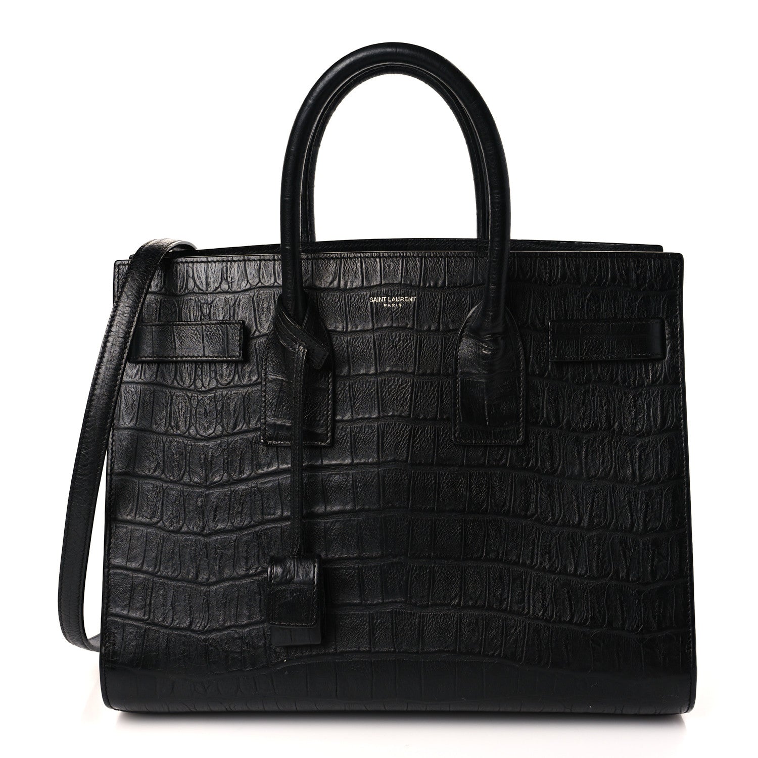Saint Laurent Calfskin Crocodile Embossed Small Sac de Jour Black 1 of 10