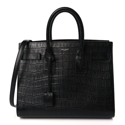 Saint Laurent Calfskin Crocodile Embossed Small Sac de Jour Black 1 of 10