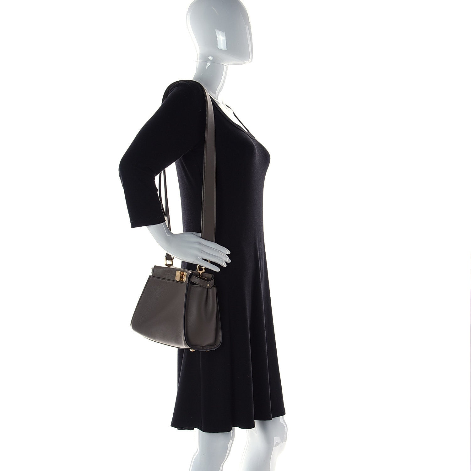 Fendi Vitello Seta Canvas FF Embroidered Mini Peekaboo Iconic Satchel Tartufo 2 of 11