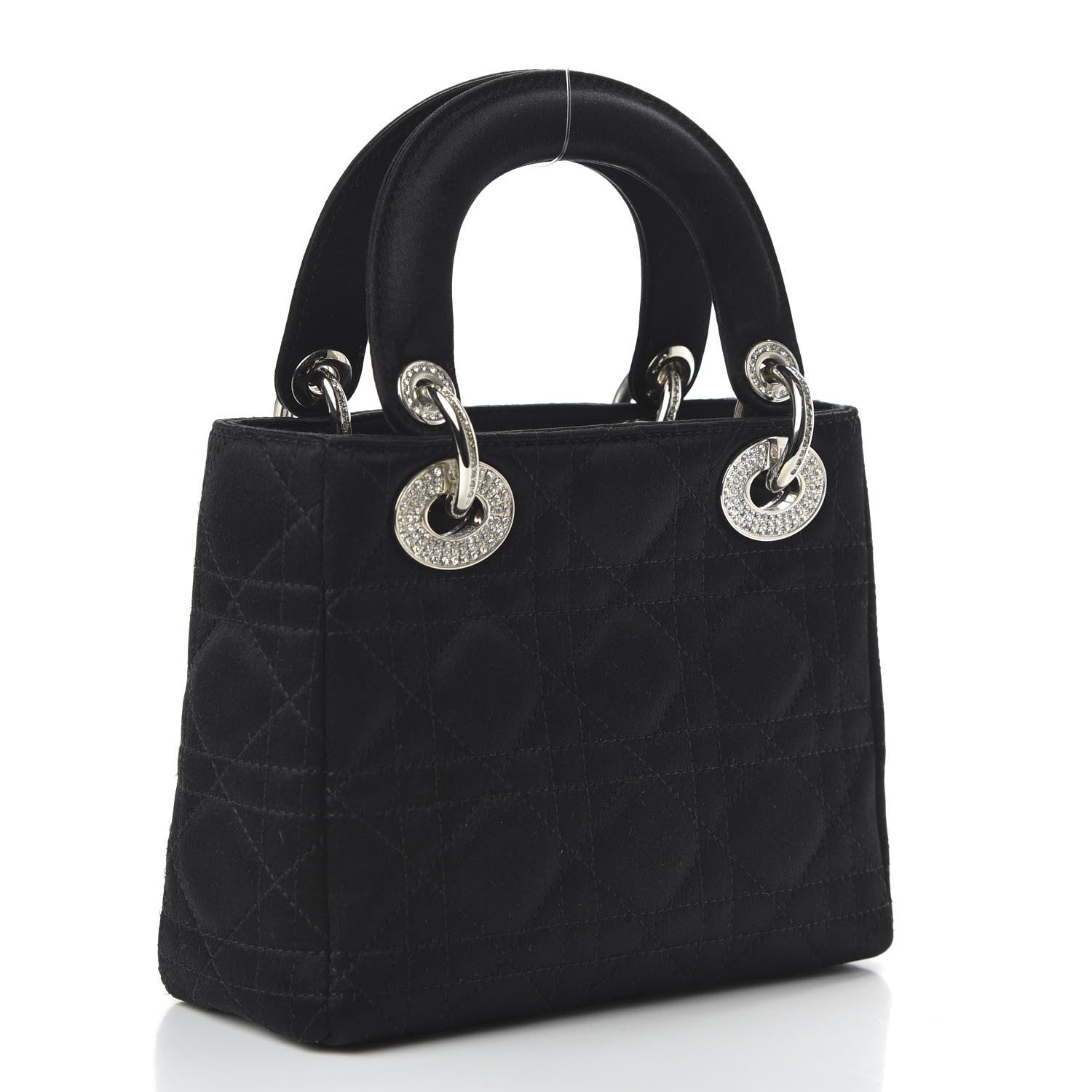 Christian Dior Satin Swarovski Crystal Cannage Mini Lady Dior Black 3 of 9