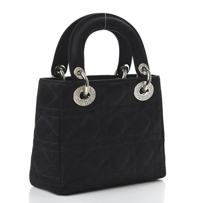 Christian Dior Satin Swarovski Crystal Cannage Mini Lady Dior Black 3 of 9