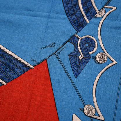 Hermes Cashmere Silk Zouaves Et Dragons Shawl 140 Orange Bleu Gitane Gris Chine 4 of 5