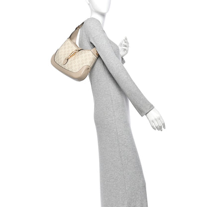 Gucci GG Supreme Monogram Textured Dollar Calfskin Web Small Jackie 1961 Hobo Beige Mystic White Oatmeal 2 of 11