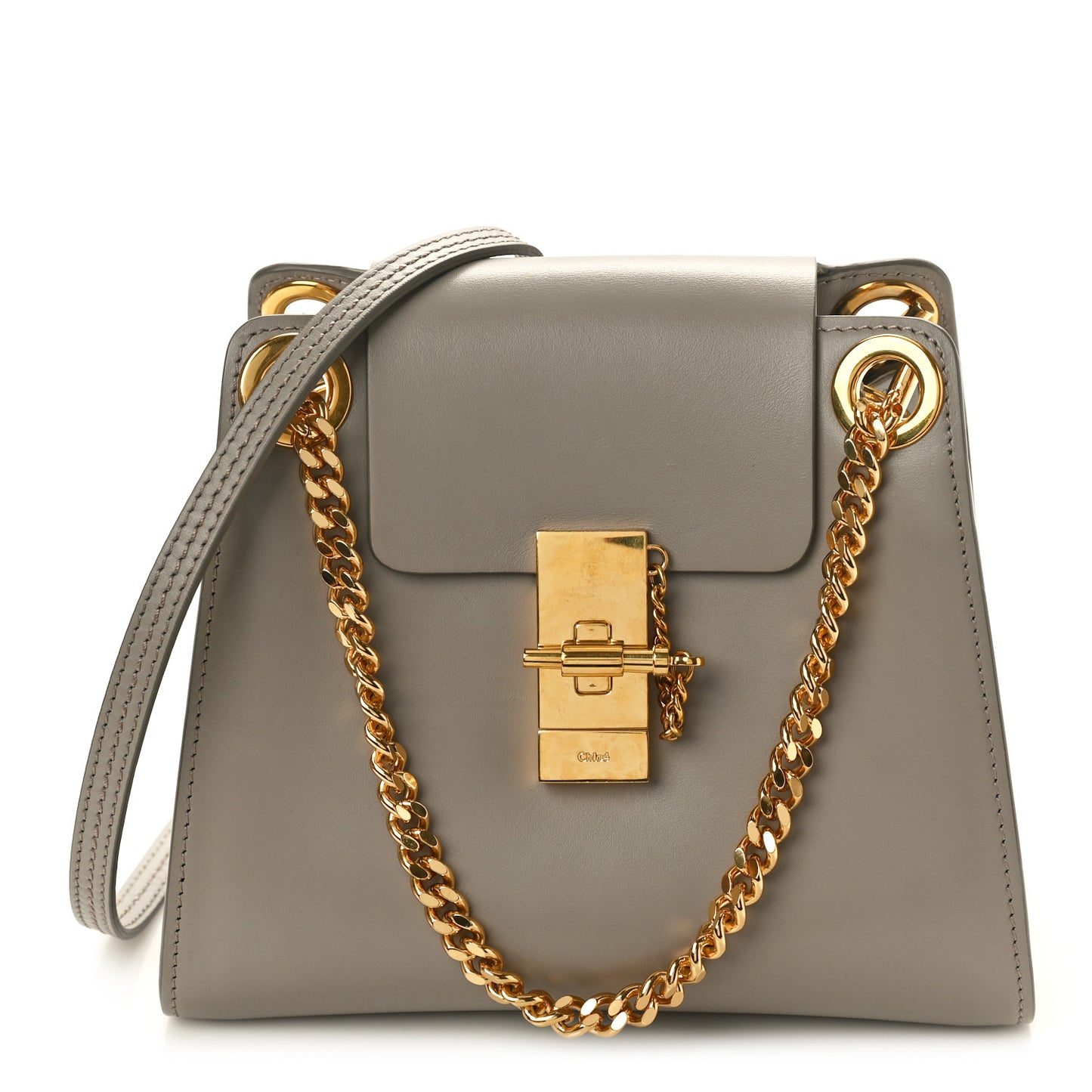 Shiny Calfskin Mini Annie Shoulder Bag Motty Grey