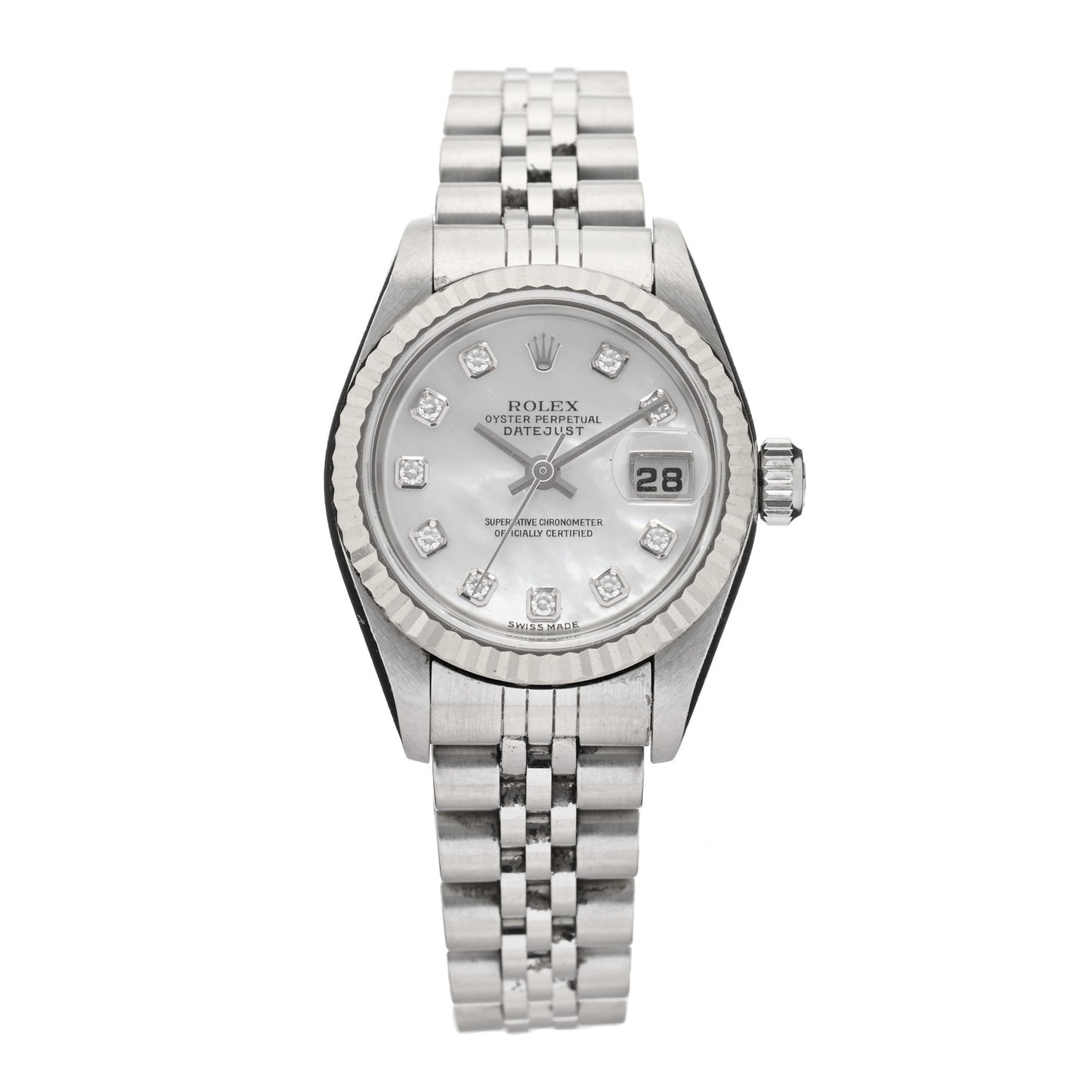 Stainless Steel 18K White Gold Diamond Mother of Pearl 26mm Oyster Perpetual Datejust Watch 79174