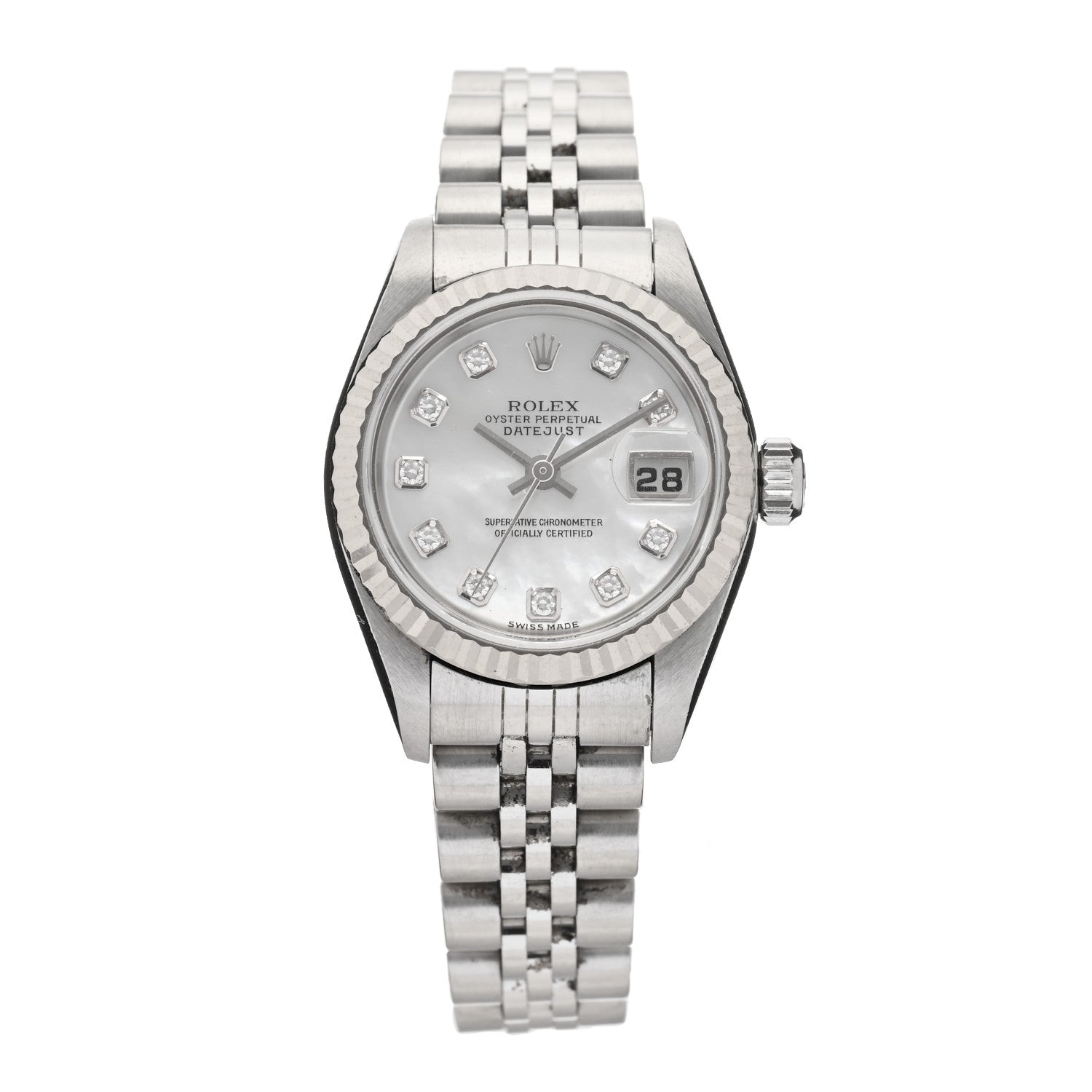 Rolex Stainless Steel 18K White Gold Diamond Mother of Pearl 26mm Oyster Perpetual Datejust Watch 79174 1 of 4