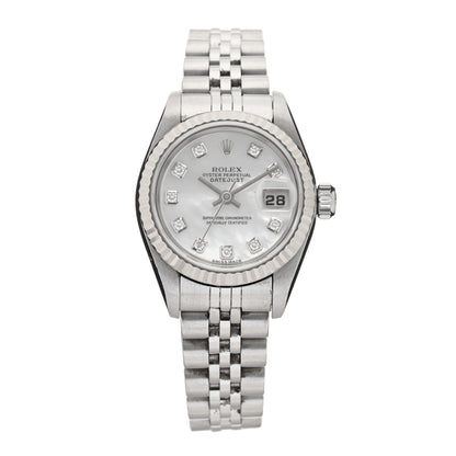 Rolex Stainless Steel 18K White Gold Diamond Mother of Pearl 26mm Oyster Perpetual Datejust Watch 79174 1 of 4