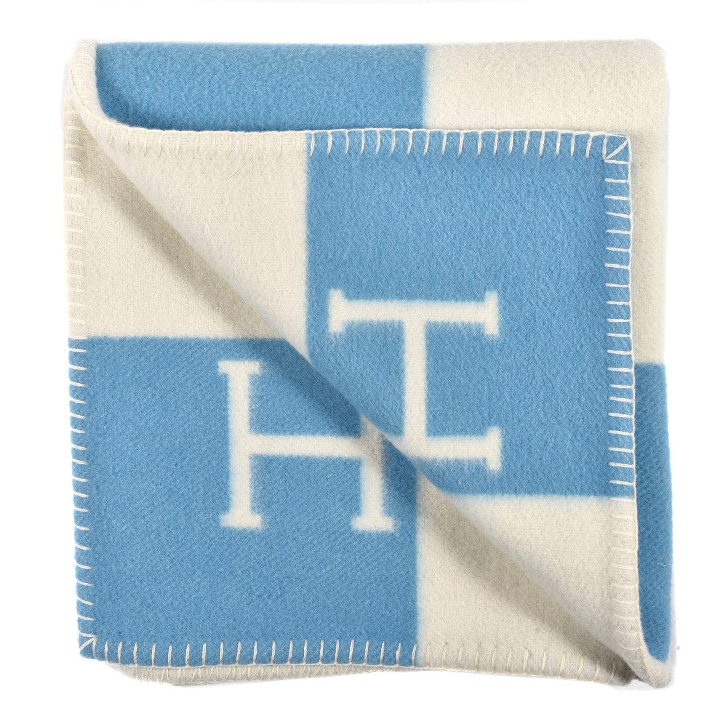 Wool Cashmere Avalon Baby Blanket Bleu Genievre White