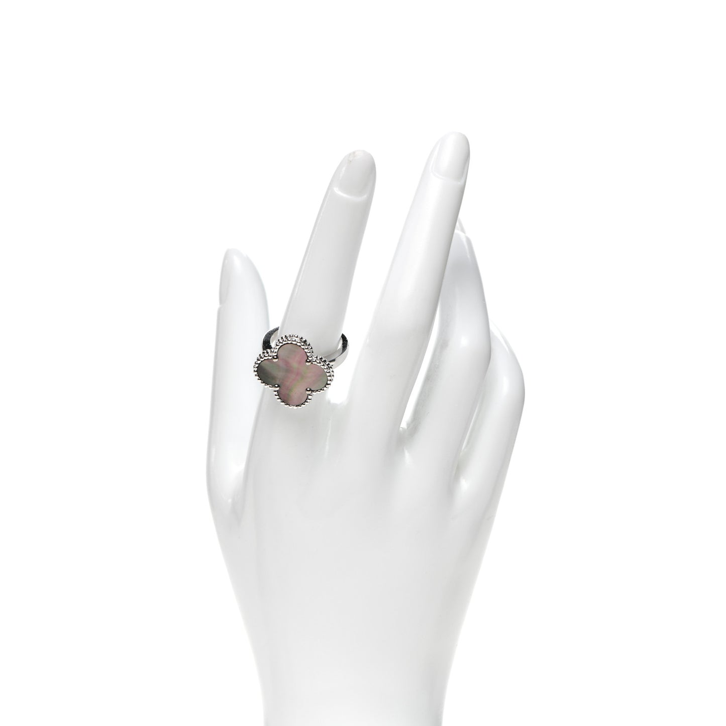 18K White Gold Gray Mother of Pearl Magic Alhambra Ring 56 7.5