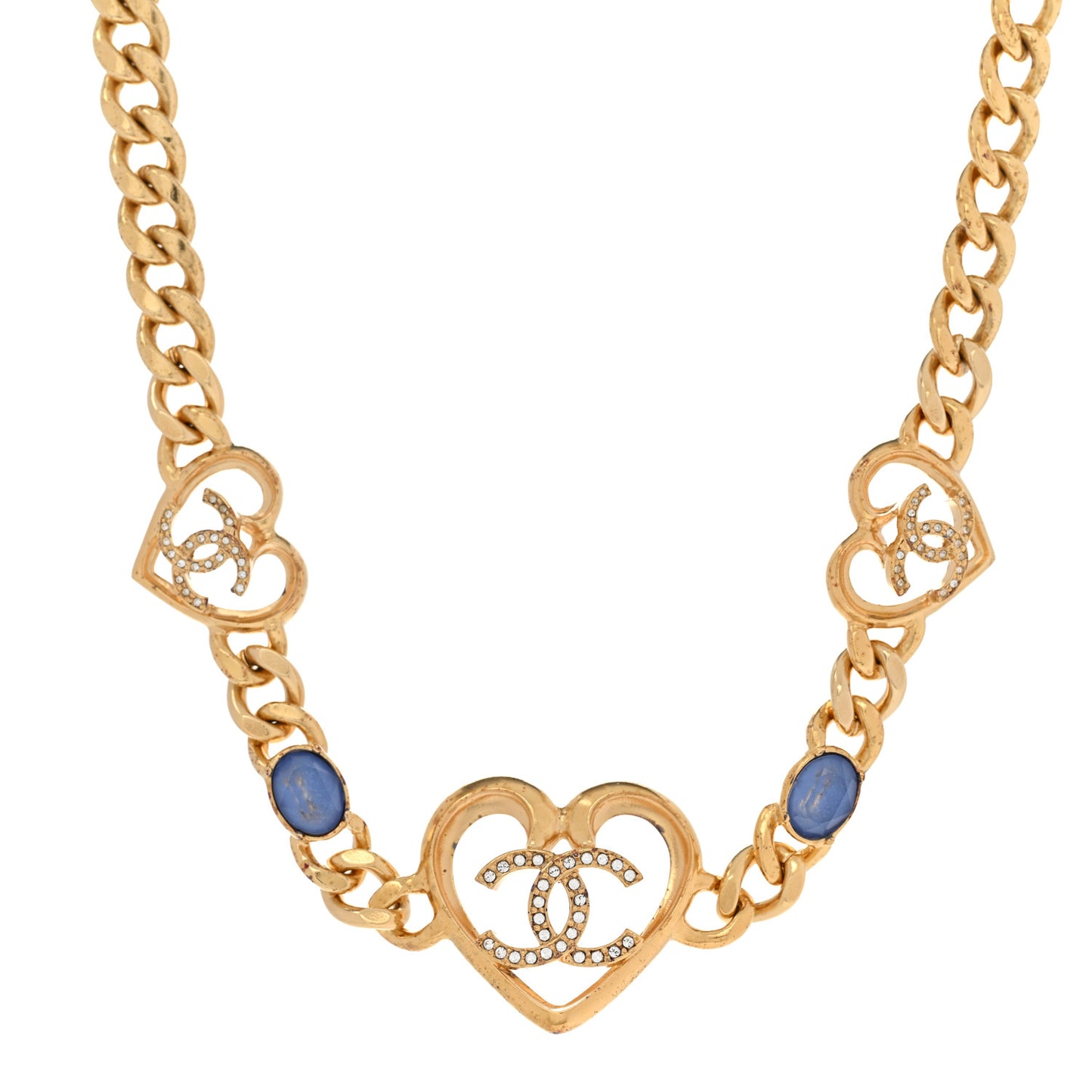 Resin Crystal Heart CC Chain Necklace Gold Blue