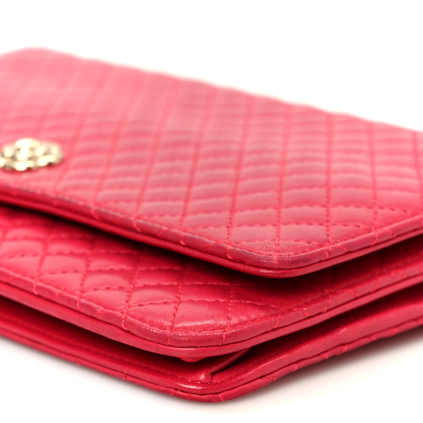 Lambskin Micro Quilted Wallet On Chain WOC Fuchsia