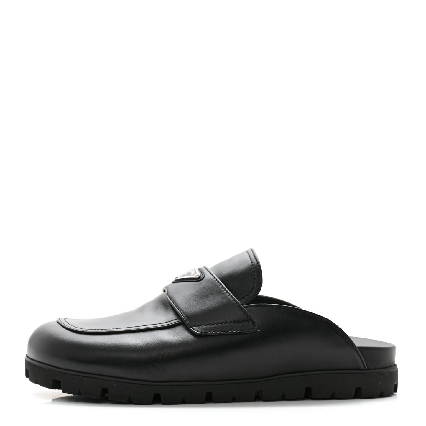City Calfskin Triangle Logo 20mm Flat Mules 12 Black