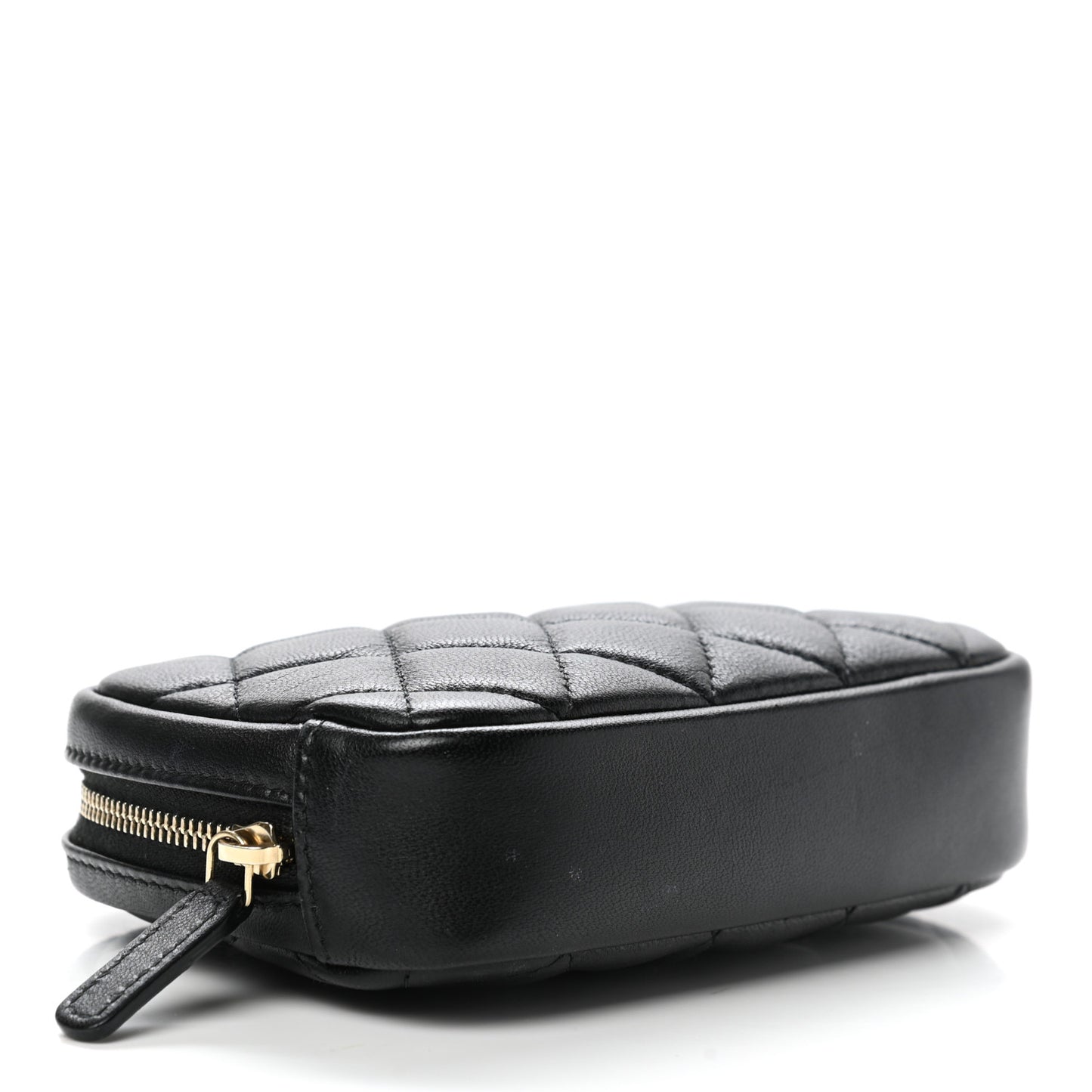 Lambskin Quilted Small Curvy Pouch Cosmetic Case Black