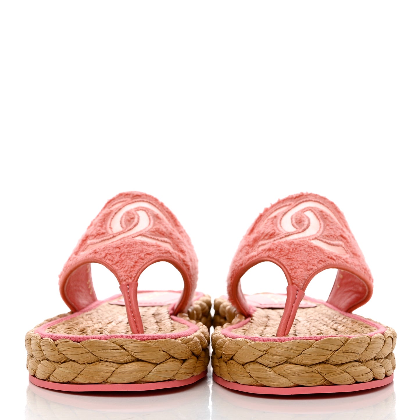 Terry Cloth Raffia CC Logo Thong Sandals 39.5 Pink