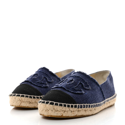 Chanel Denim Toile CC Espadrilles 40 Navy Black 3 of 8