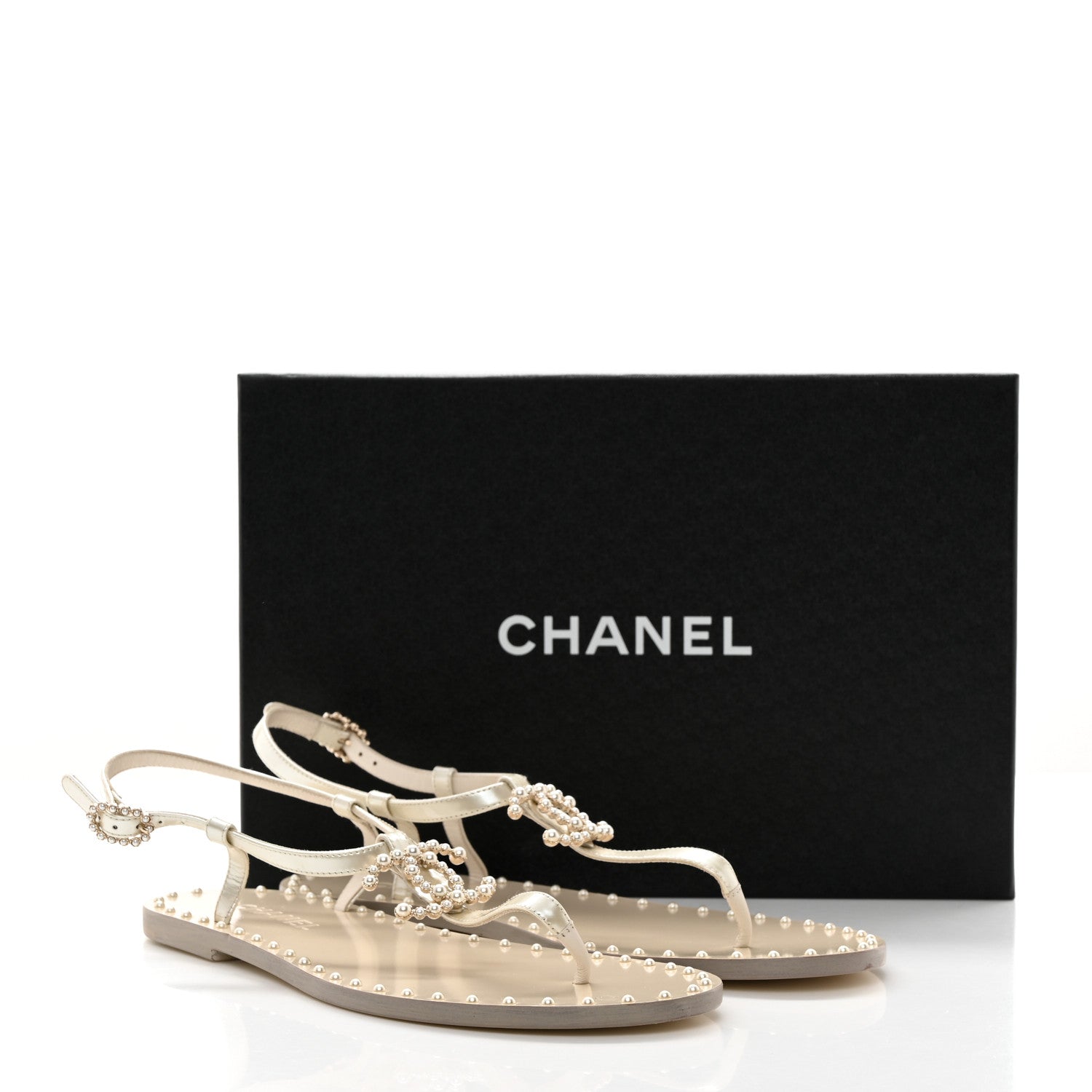 Chanel Iridescent Glazed Calfskin Pearl CC Thong Sandals 39 White 8 of 8