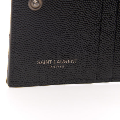 Saint Laurent Grain De Poudre Matelasse Chevron Monogram Zipped Card Case Black 6 of 6