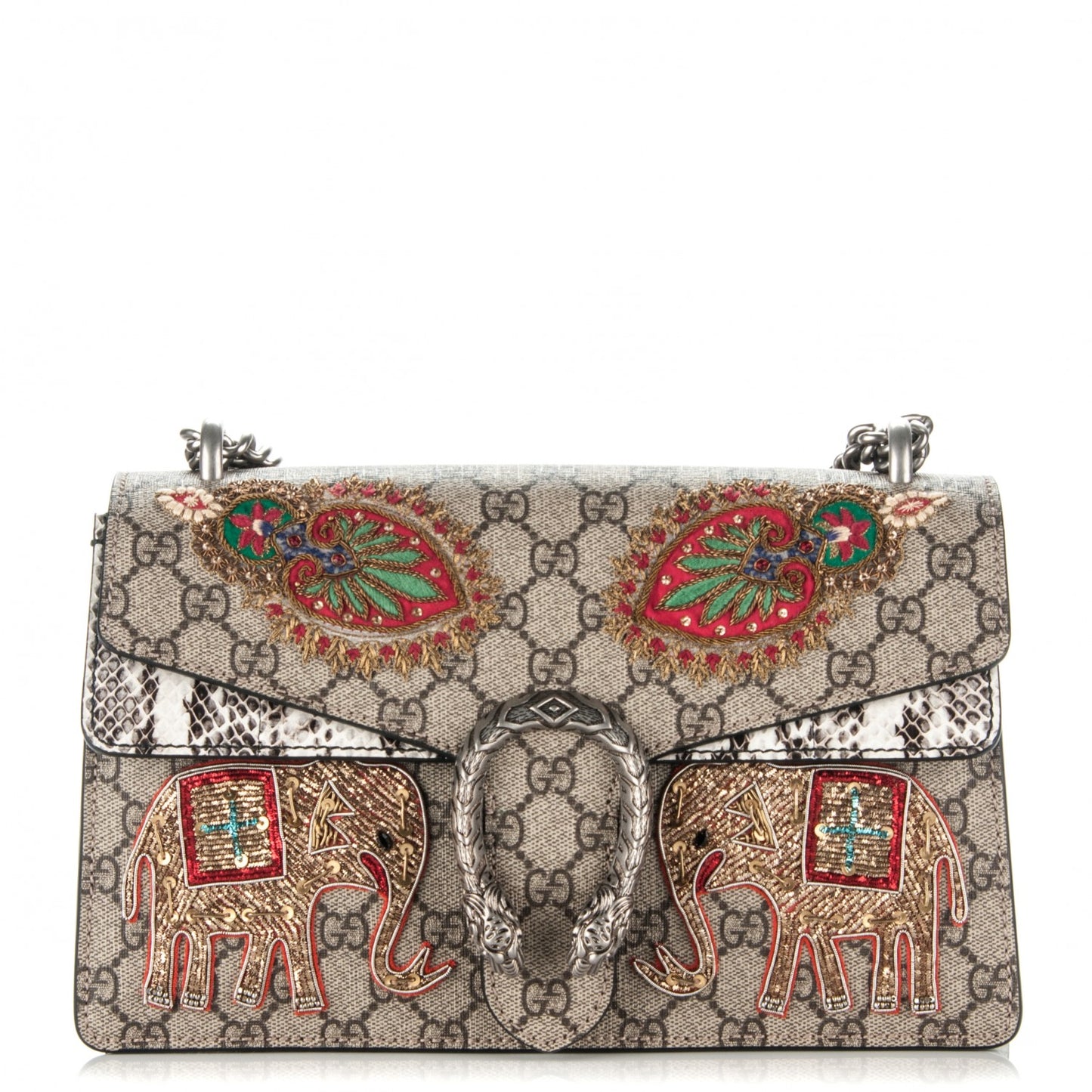 GG Supreme Monogram Elaphe Elephant Embroidered Small Dionysus Shoulder Bag