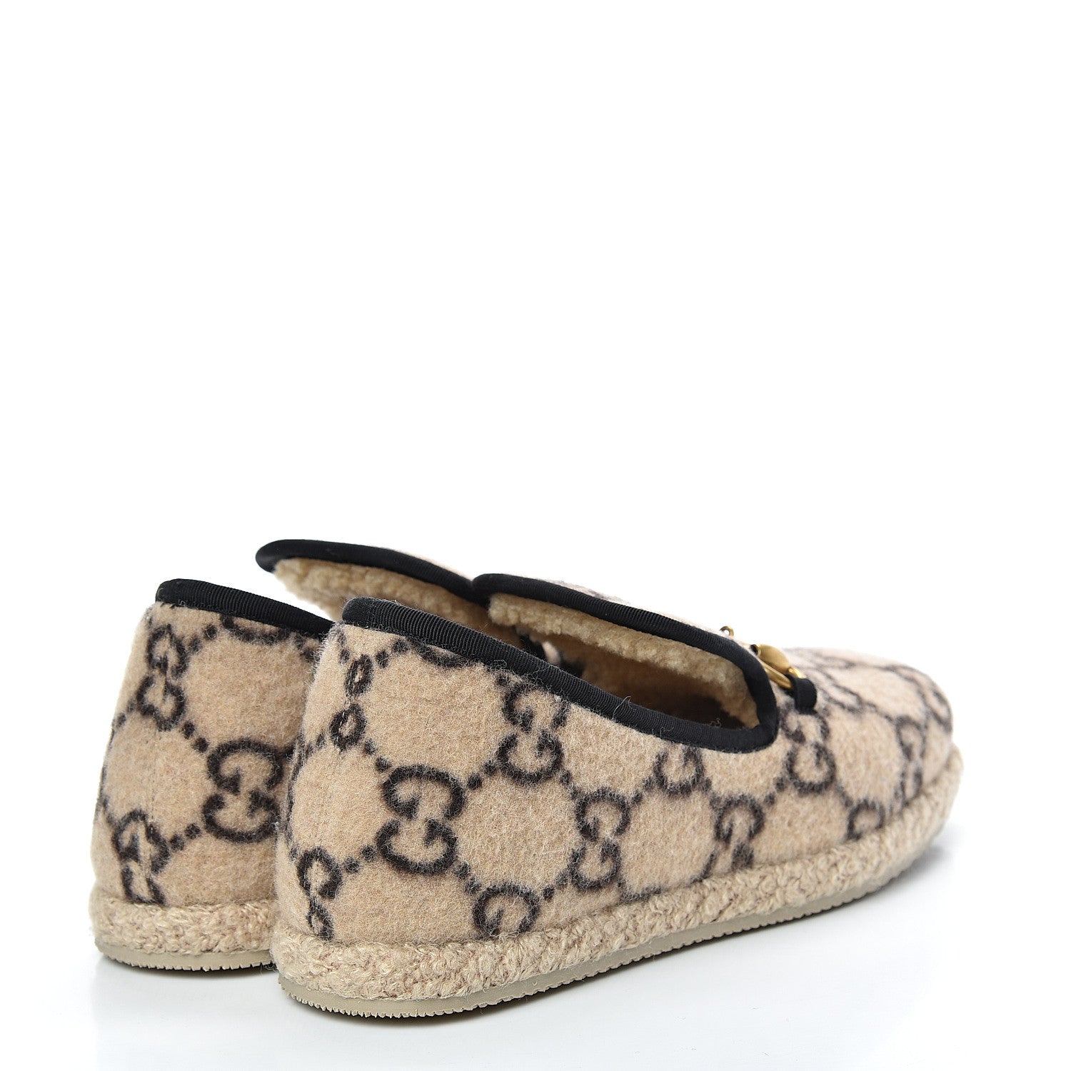 Gucci Covered Wool GG Monogram Womens Fria Horsebit Loafers 37 Beige Ebony Black Butterscotch 4 of 8