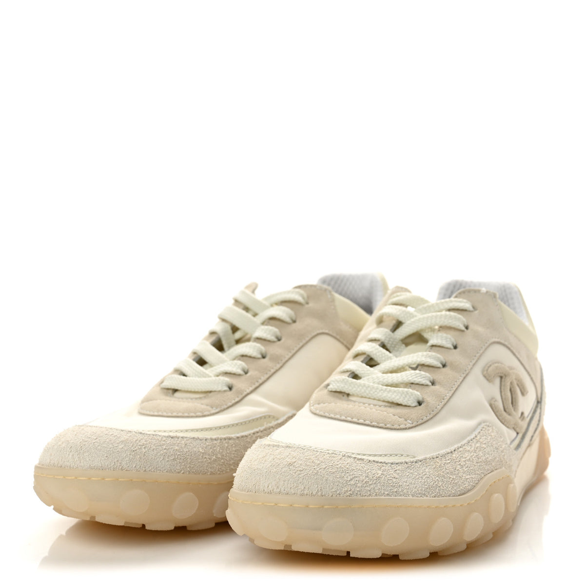 Chanel Mixed Fibers Suede Calfskin Womens CC Sneakers 40 Ivory 4 of 9