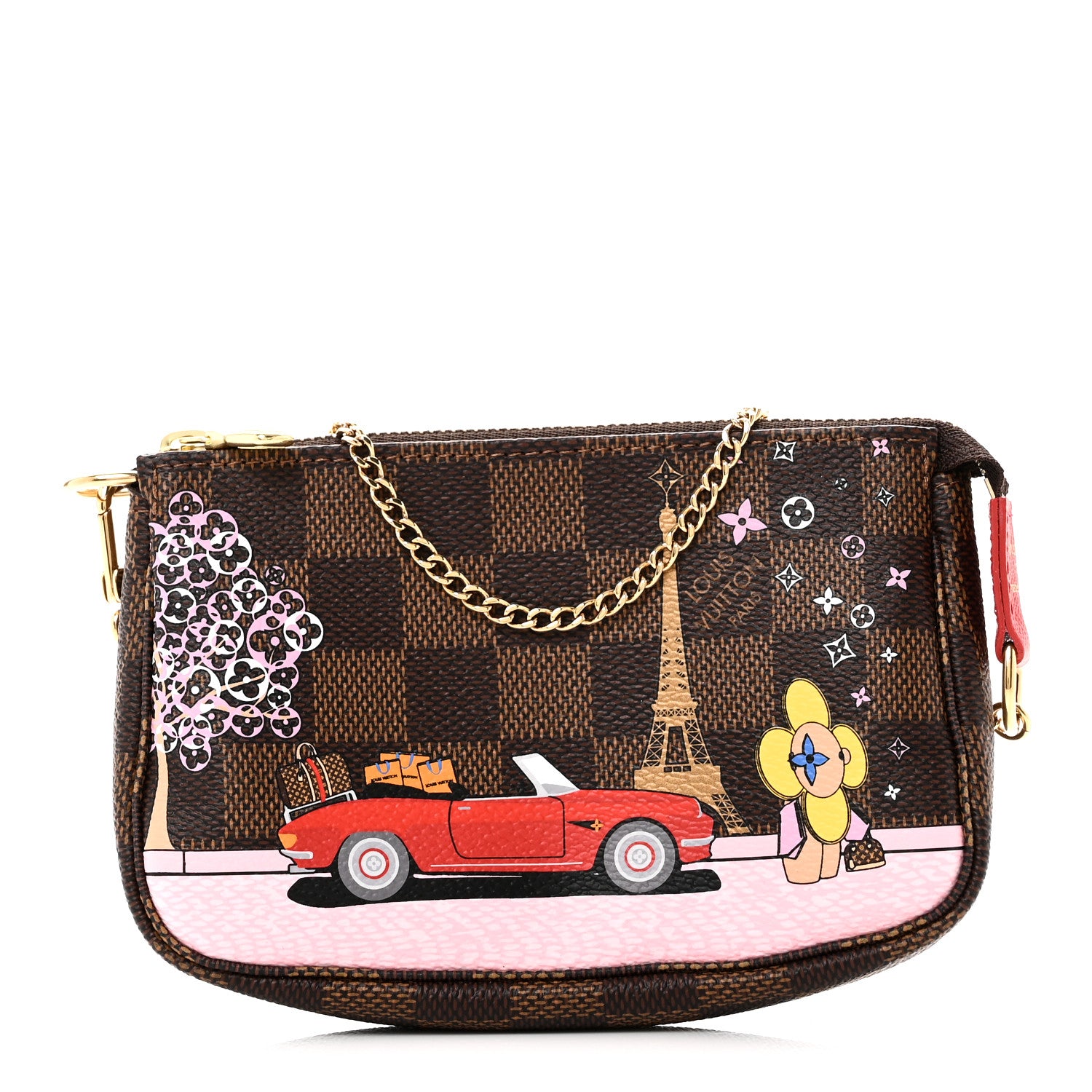 Louis Vuitton Damier Ebene 2019 Christmas Animation Mini Pochette Accessories Red 1 of 9