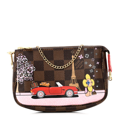 Louis Vuitton Damier Ebene 2019 Christmas Animation Mini Pochette Accessories Red 1 of 9