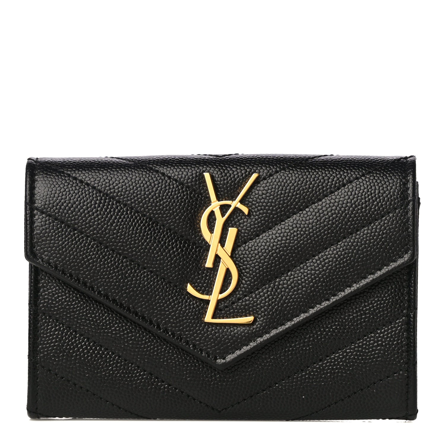 Saint Laurent Grain De Poudre Matelasse Chevron Small Monogram Envelope Wallet Black 1 of 11