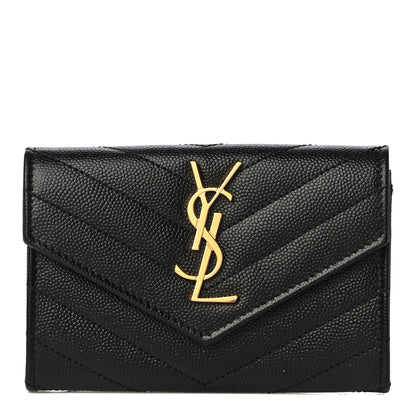 Saint Laurent Grain De Poudre Matelasse Chevron Small Monogram Envelope Wallet Black 1 of 11
