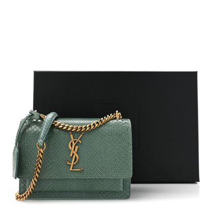 Saint Laurent Calfskin Snakeskin Small Monogram Sunset Sea Green 16 of 16