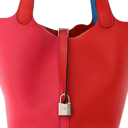 Hermes Taurillon Clemence Casaque Picotin Lock 22 MM Rouge de Coeur Rose Extreme Bleu Zanzibar 8 of 11