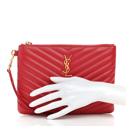 Saint Laurent Calfskin Matelasse Chevron Monogram A5 Wristlet Red 2 of 9
