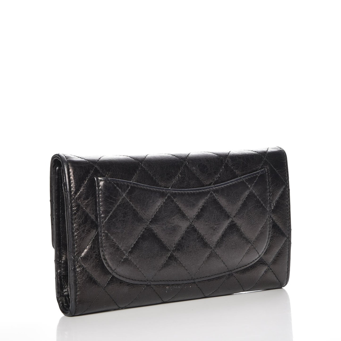 Glazed Calfskin Quilted Reissue Long Flap Wallet Black