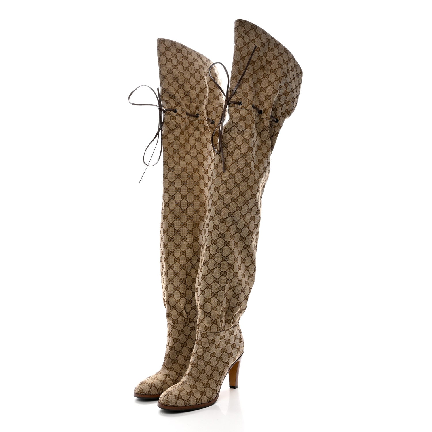 Gucci Monogram Over the Knee Boots 40 Beige Ebony 3 of 6