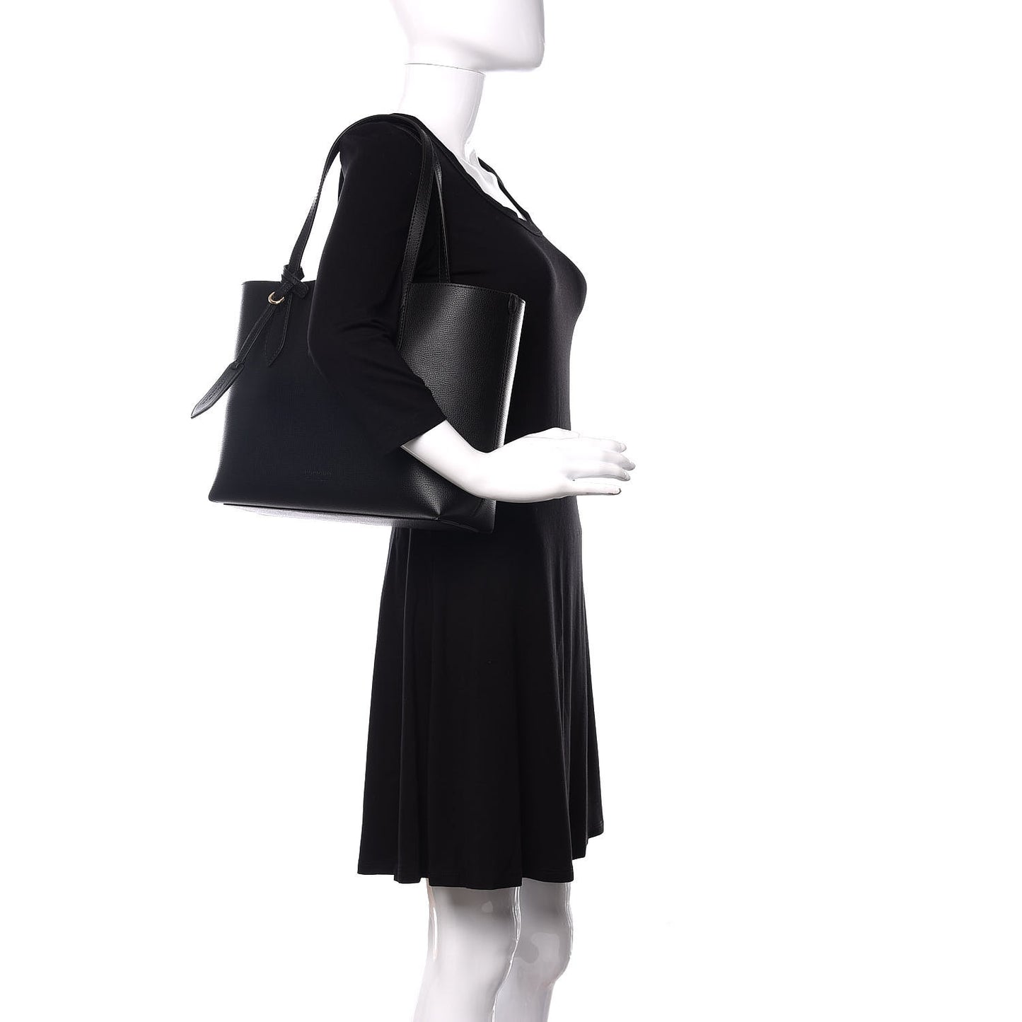 Grainy Calfskin Haymarket Check Small Reversible Tote Black