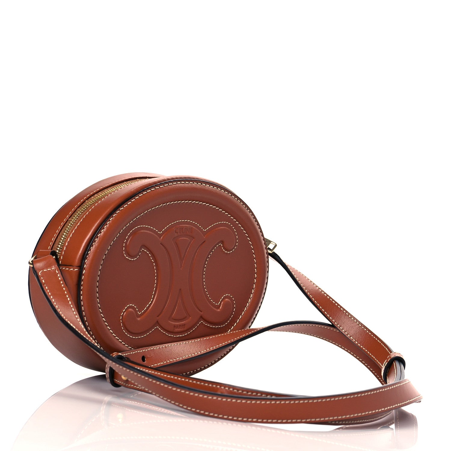 Celine Smooth Calfskin Cuir Small Triomphe Oval Crossbody Purse Tan 2 of 9