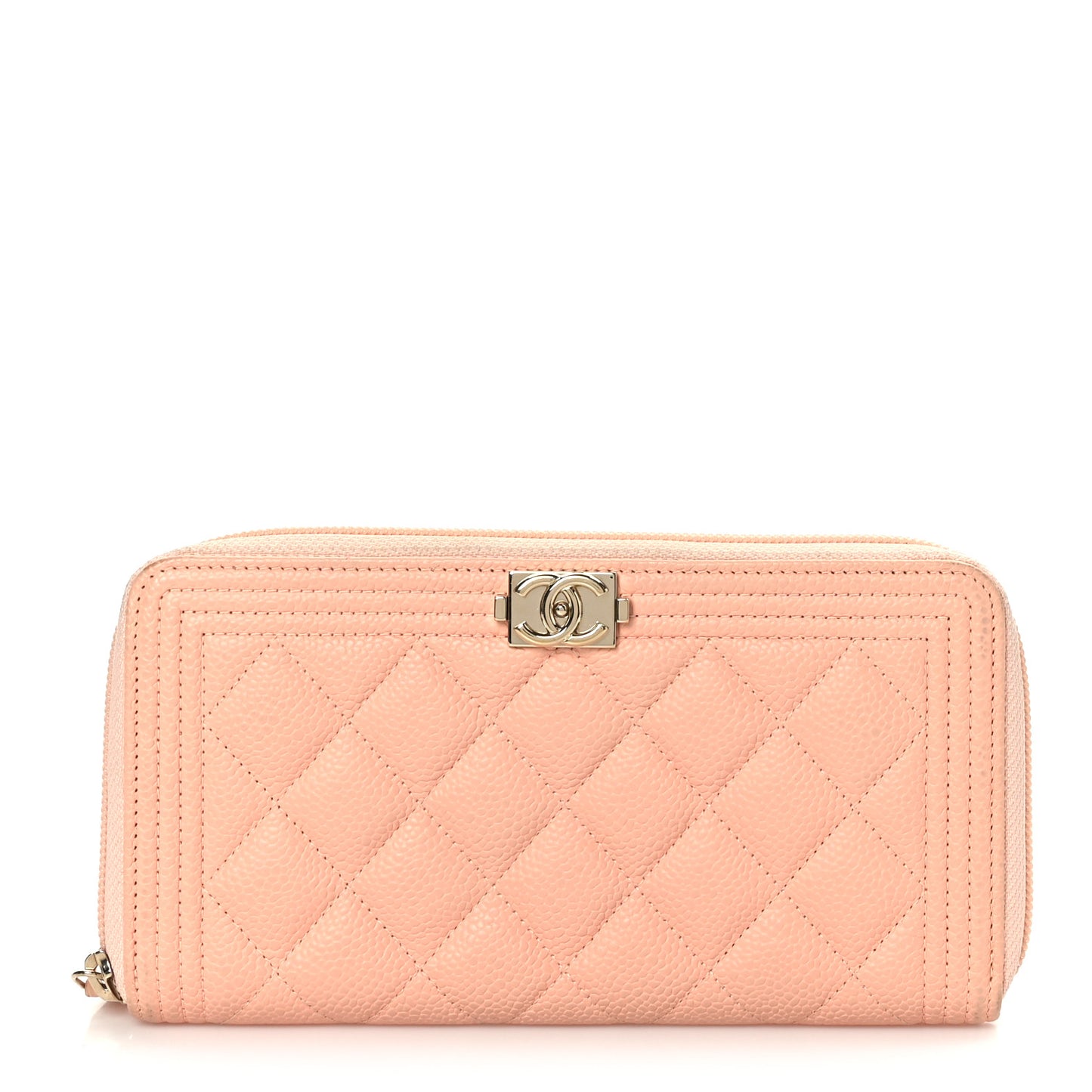 Caviar Quilted Boy Long Zip Around Wallet Light Pink