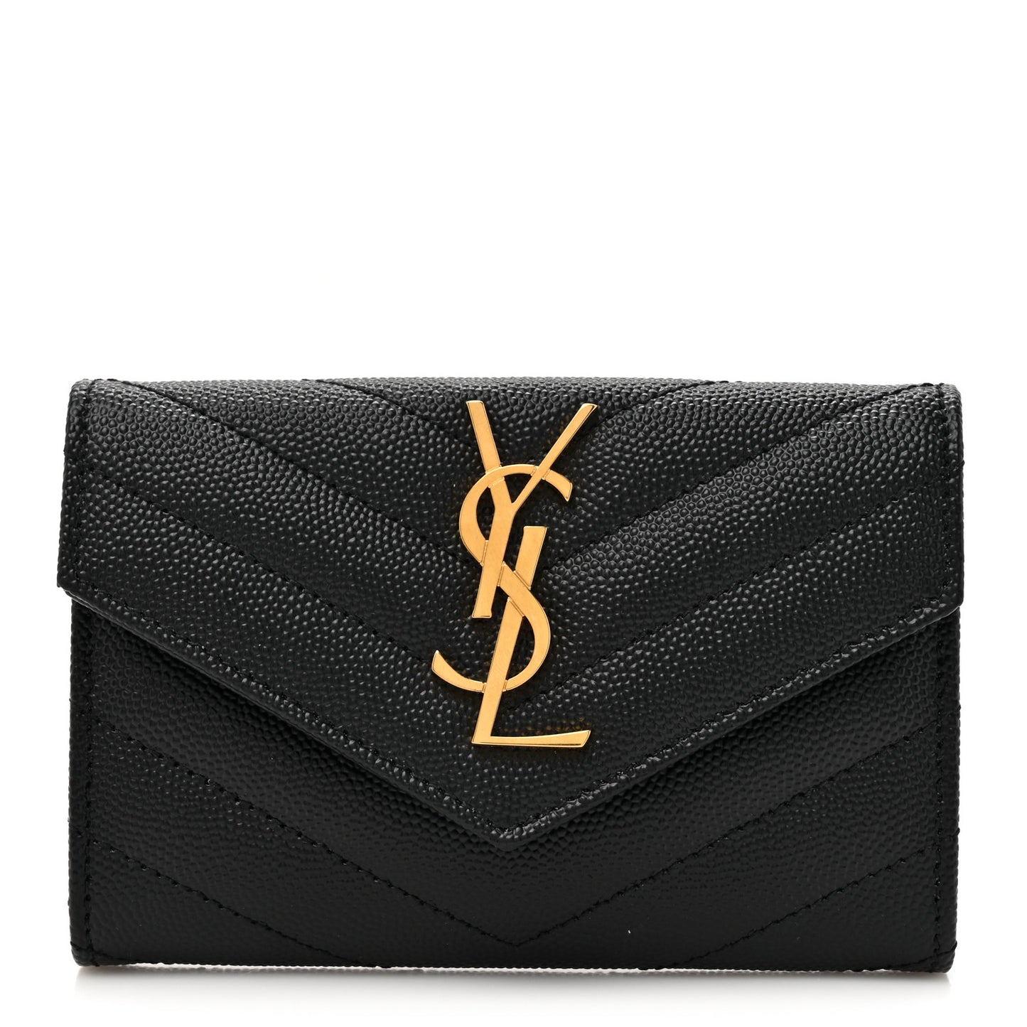 Grain De Poudre Matelasse Chevron Small Monogram Envelope Wallet Black