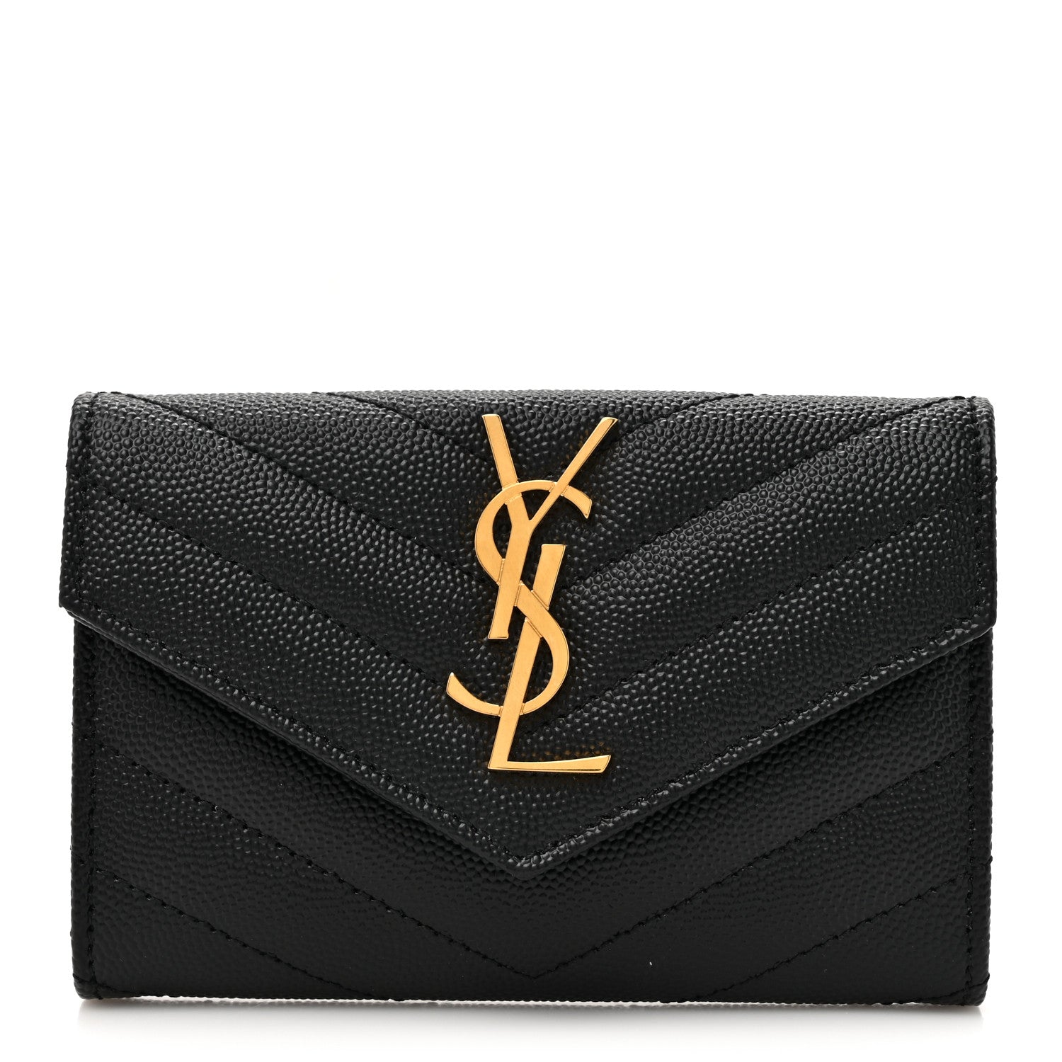 Saint Laurent Grain De Poudre Matelasse Chevron Small Monogram Envelope Wallet Black 1 of 8