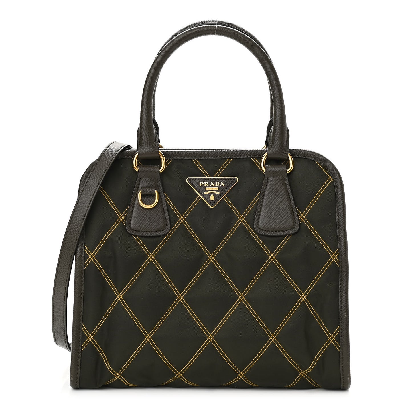 Saffiano Tessuto Nylon Impunturato Quilted Shopper Militare Soleil