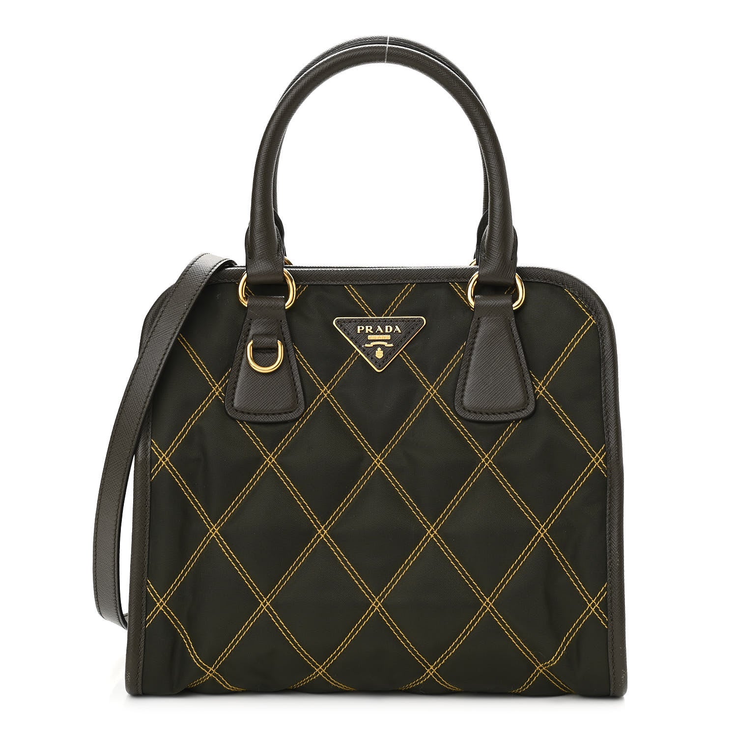 Prada Saffiano Tessuto Nylon Impunturato Quilted Shopper Militare Soleil 1 of 9