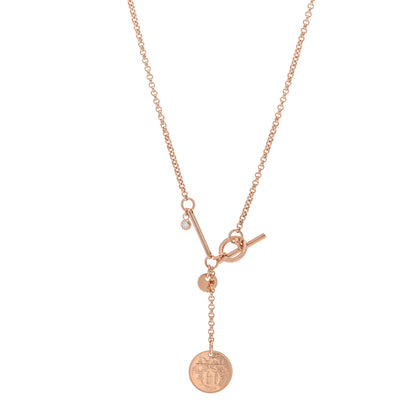Hermes 18K Rose Gold Diamond PM Ex-Libris Pendant Necklace 1 of 5