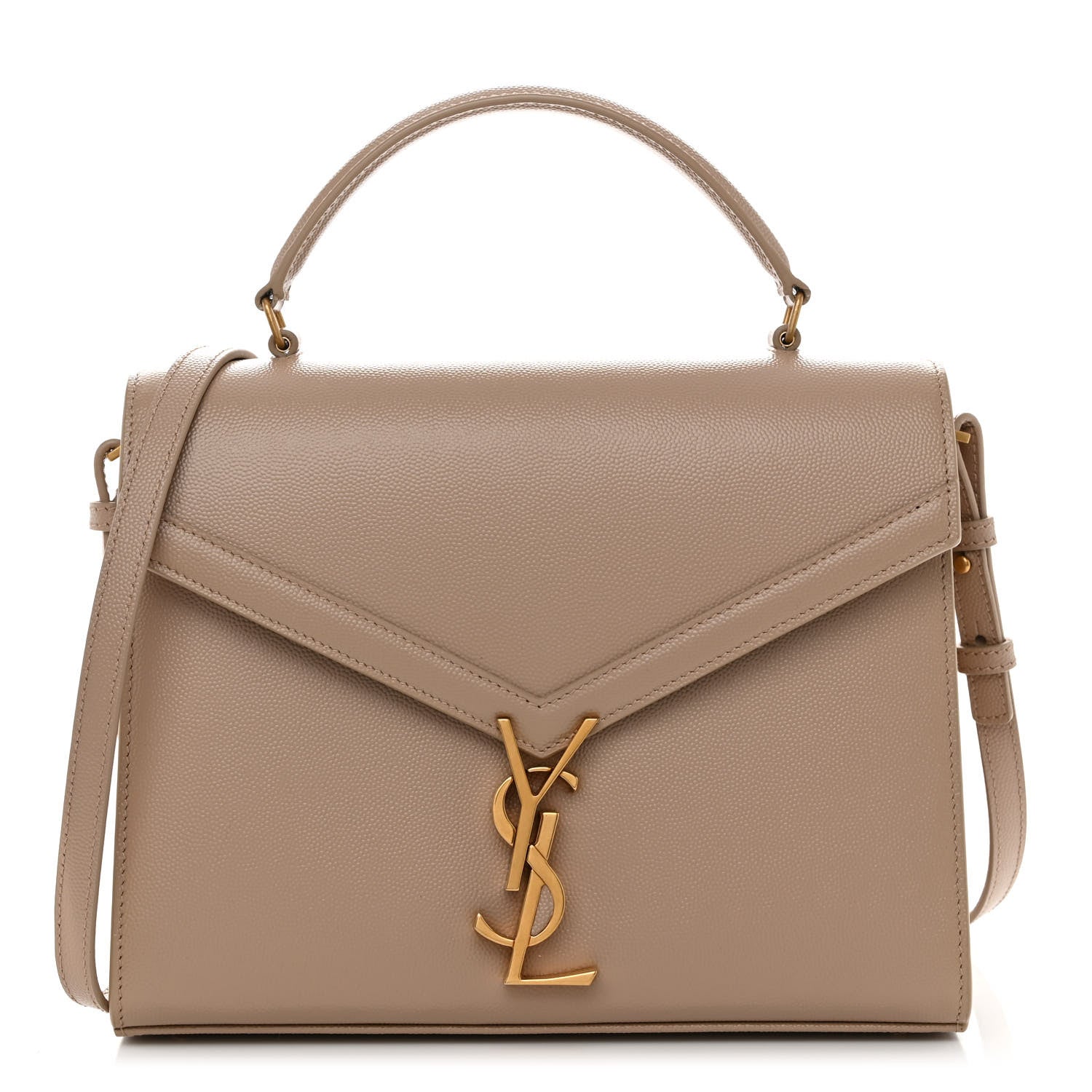 Saint Laurent Grain de Poudre Medium Classic Monogram Cassandra Top Handle Dark Beige 1 of 11