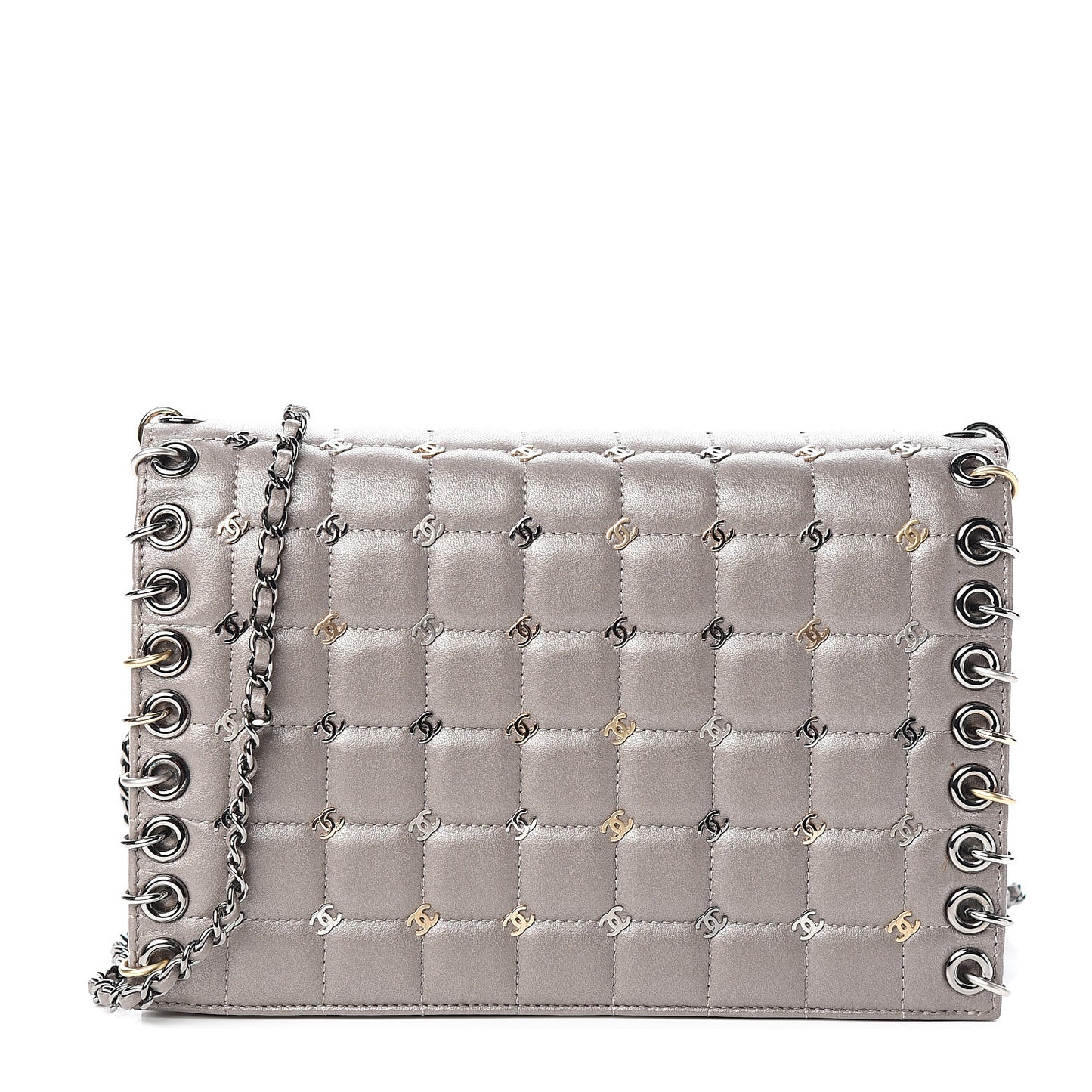 Lambskin Square Quilted CC Flap Grey