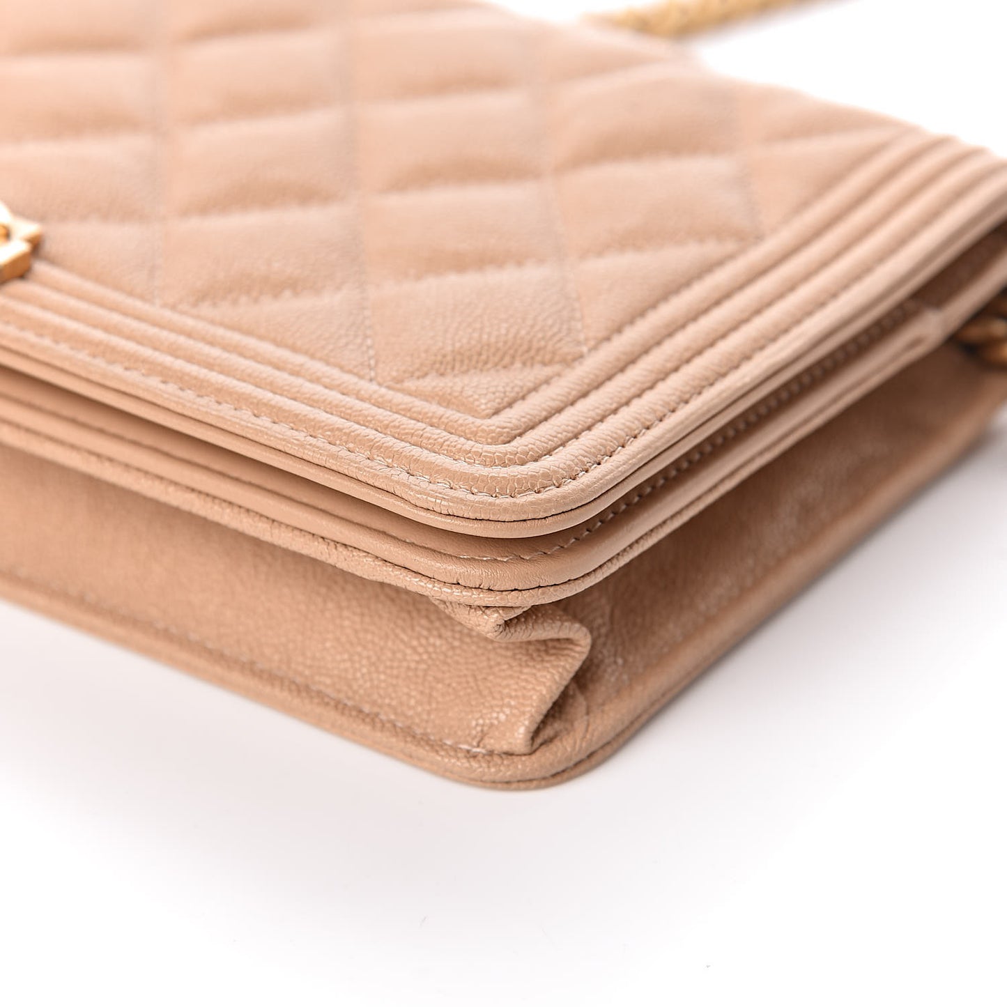 Caviar Quilted Boy Wallet On Chain WOC Beige