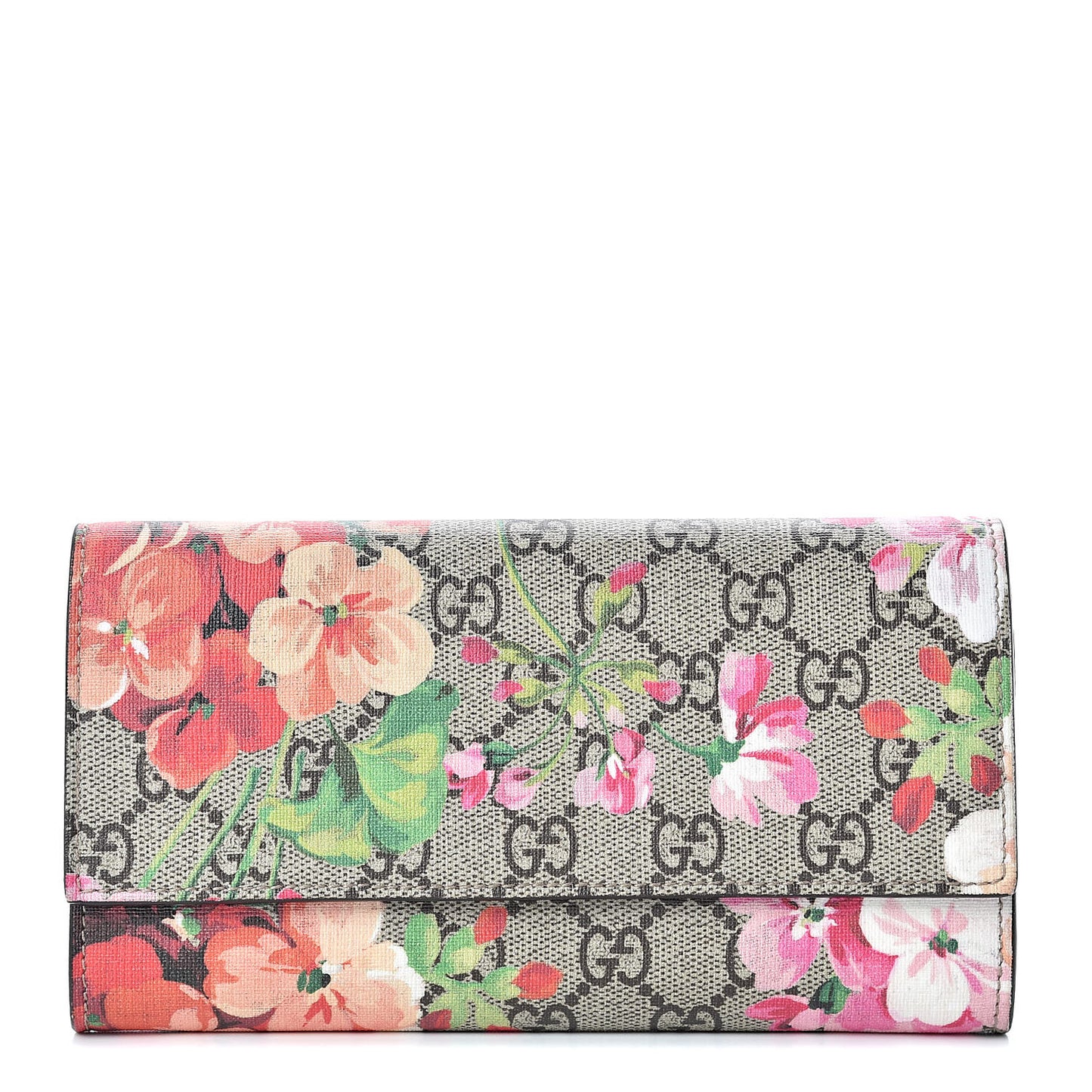 GG Supreme Monogram Blooms Continental Wallet Beige Multicolor Dry Rose