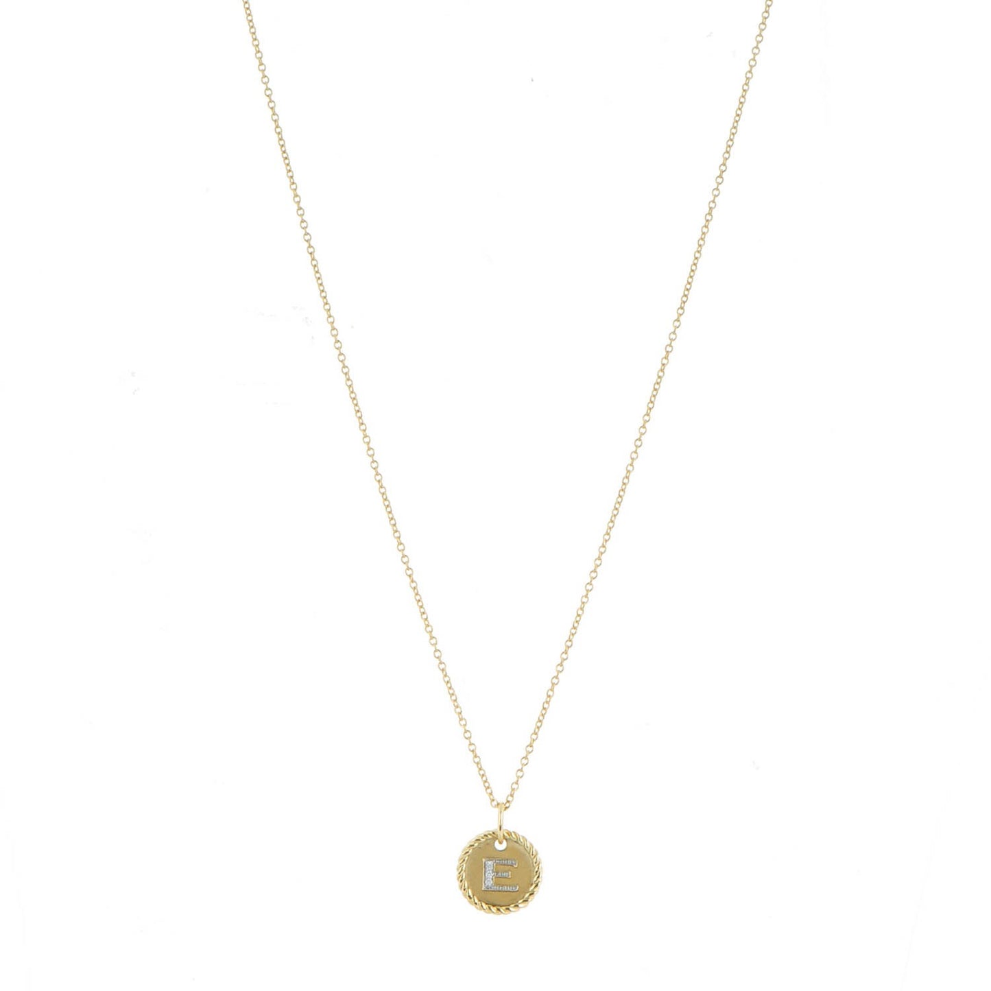 18K Yellow Gold Diamond Initial E Charm Necklace