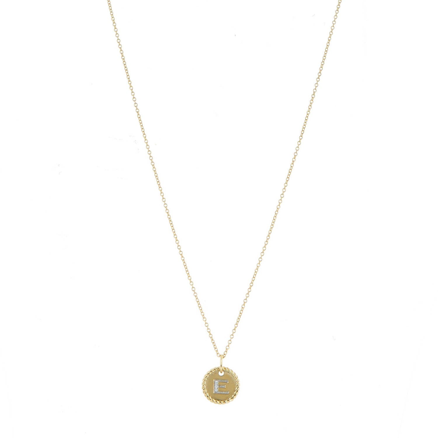 David Yurman 18K Yellow Gold Diamond Initial E Charm Necklace 1 of 5