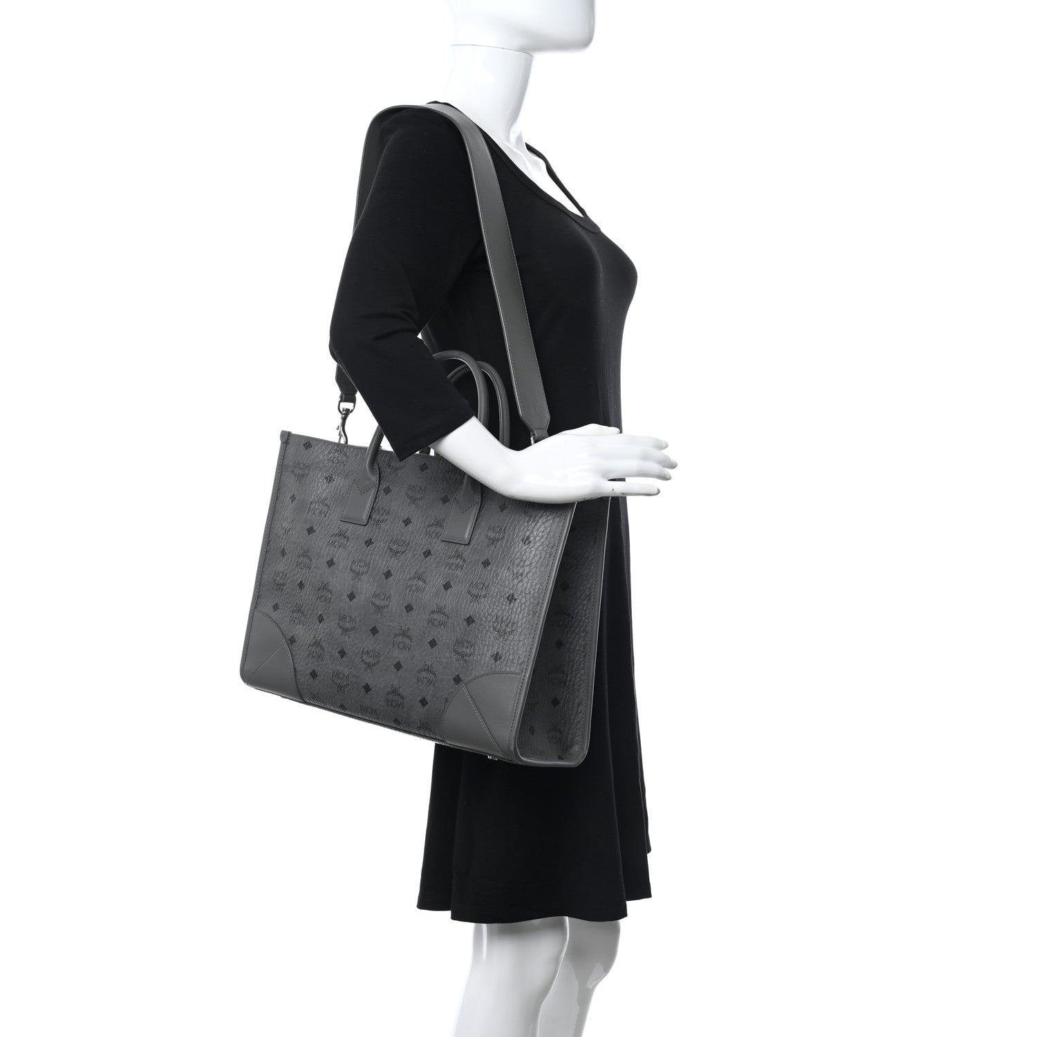 MCM Visetos Large Munchen Tote Grey 2 of 10