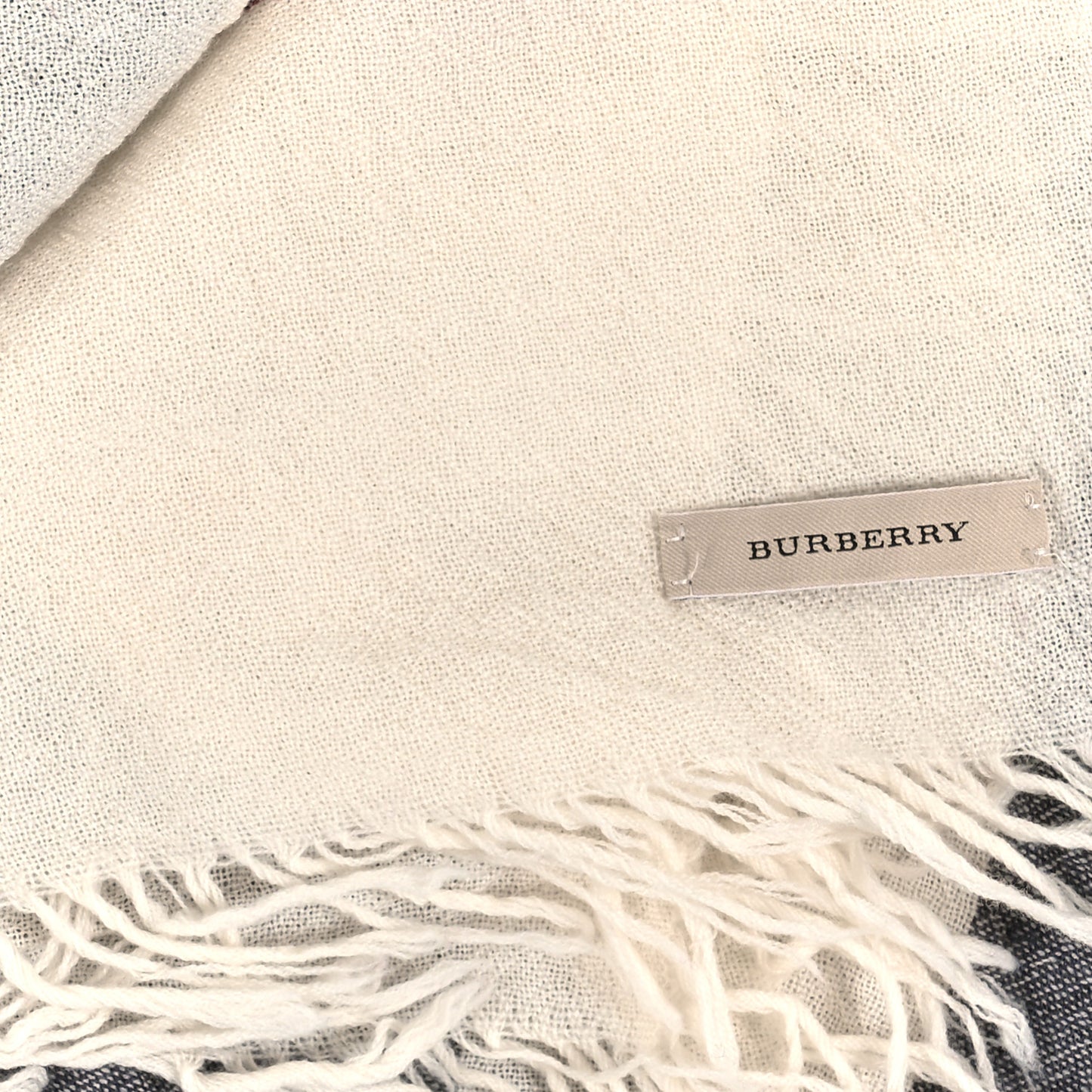 Wool Silk Gauze Giant Check Lightweight Scarf White
