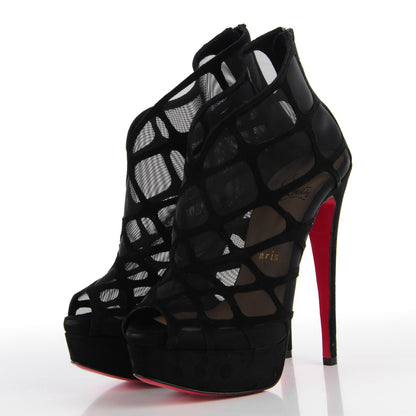 Christian Louboutin Suede Mesh Altarakna 150 Peep Toe Platform Booties 34 Black 3 of 13